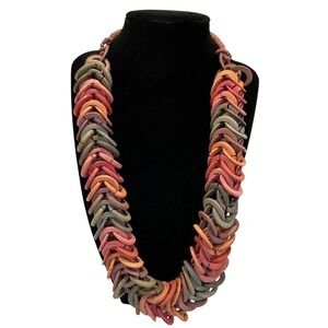 Boho Chunky Ring Statement Necklace Earth Tone Multi Strand Beaded Toggle